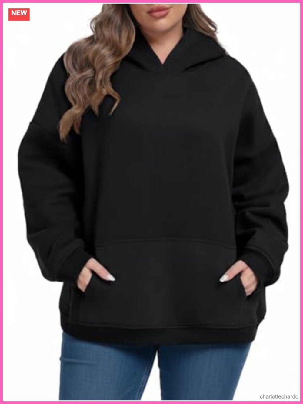 Plus Size Fleece Lined Hoodie Oversized Sweatshirt with Pockets